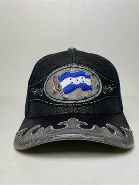 Gorra Bandera de Honduras Parche de Cuero Bordado, Negra, Estilo Vaquero
